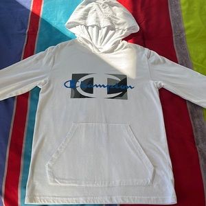 Champion white hooded long sleeve tee